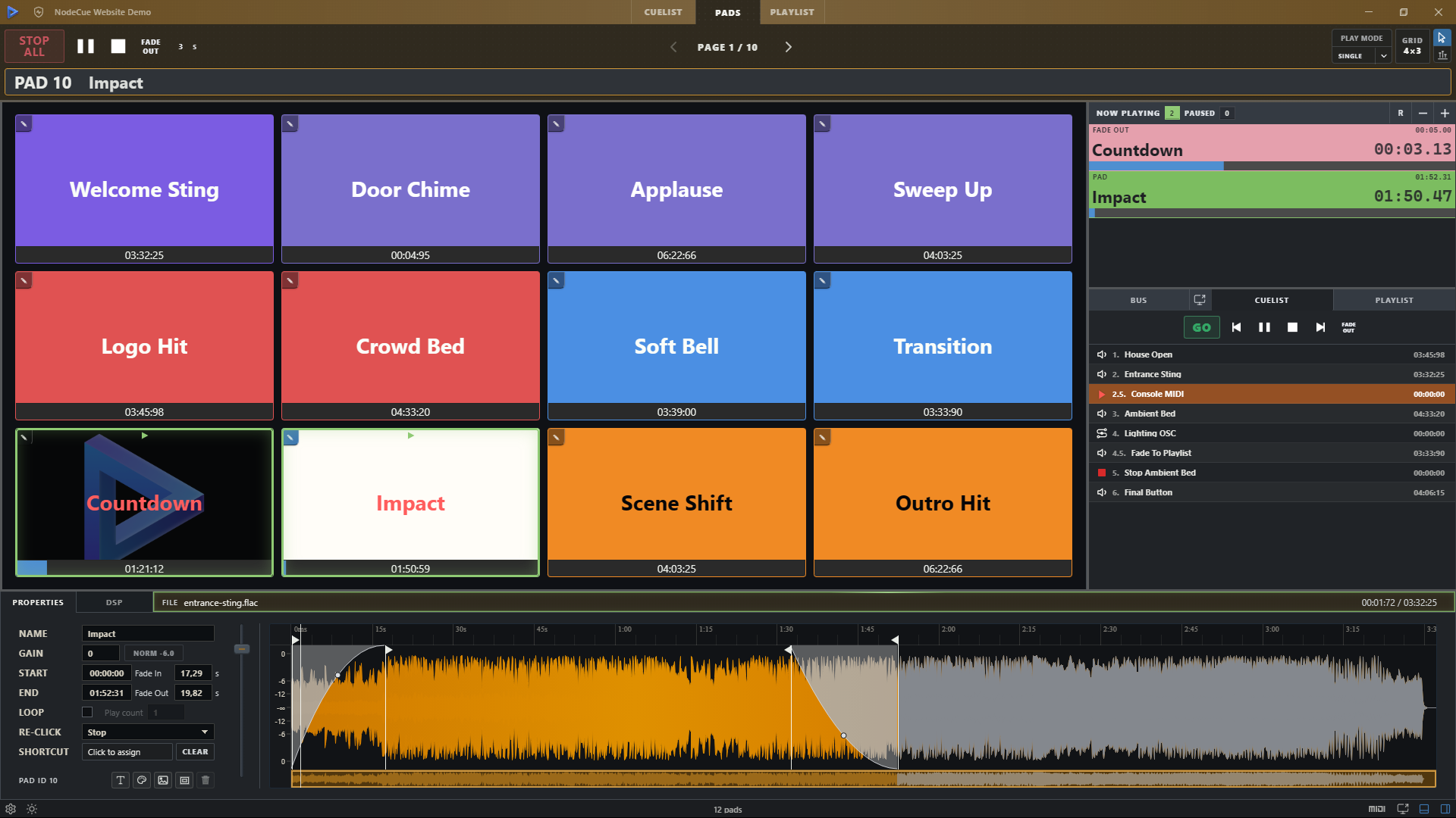 Node:Cue Pads view with generic colored pads
