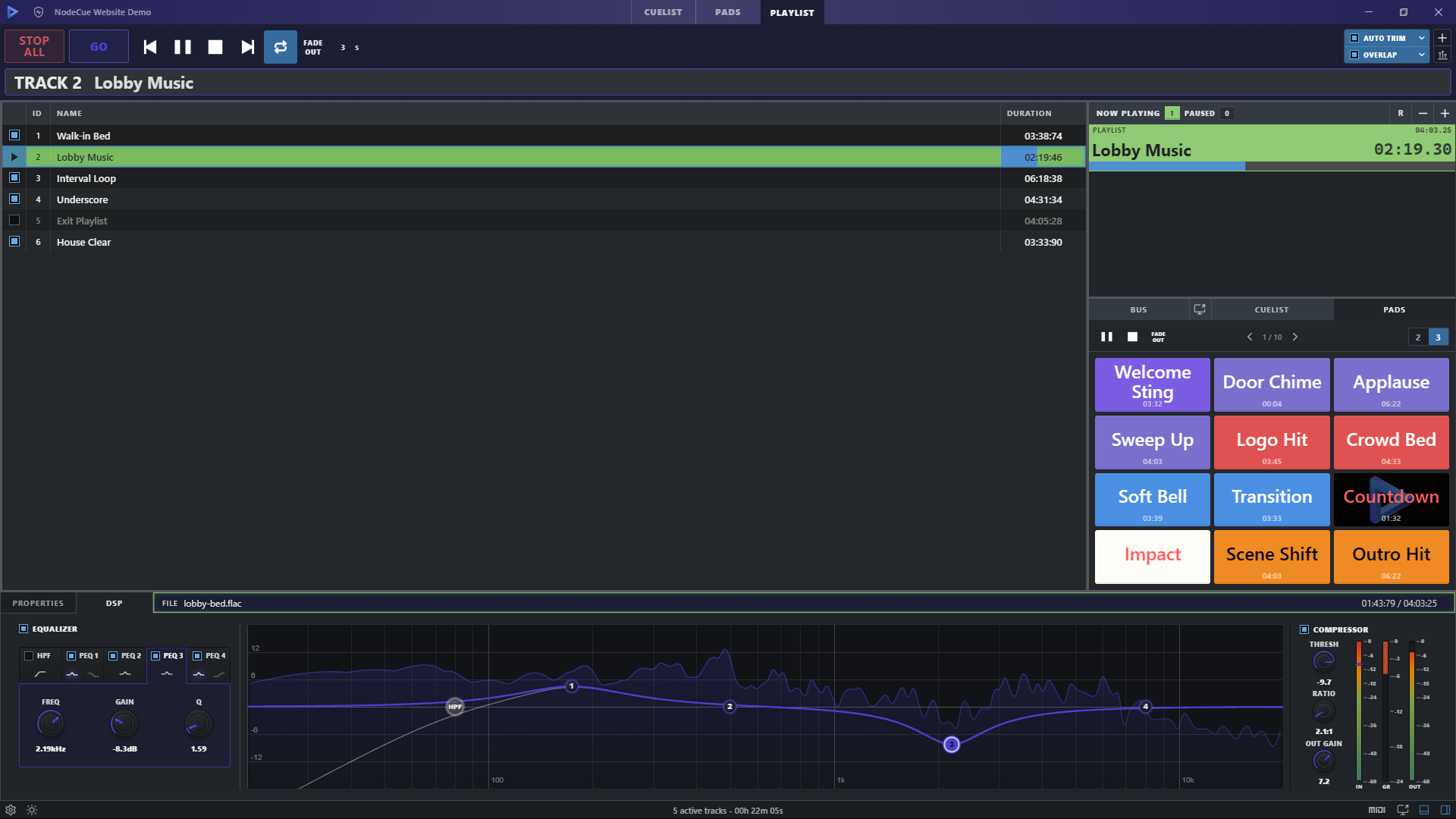 Node:Cue Playlist view with generic active tracks